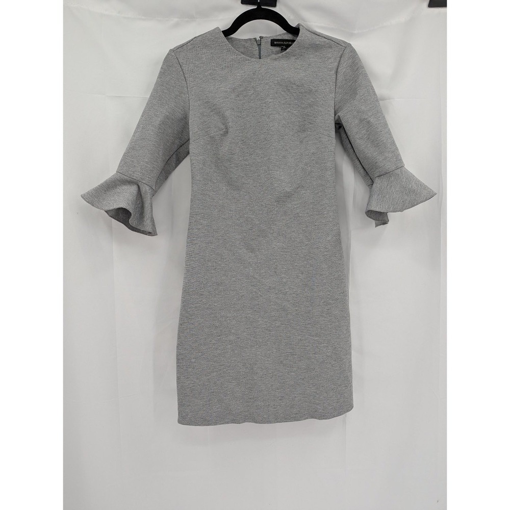 Banana Republic Womens Gray Flutter Sleeve Shift Dress Size 2‎ Heathered Ponte